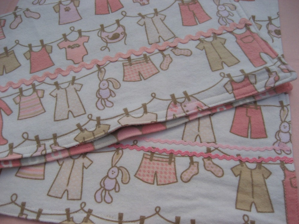 Designer flannel baby girl burp cloths in pinks and peach set of 2