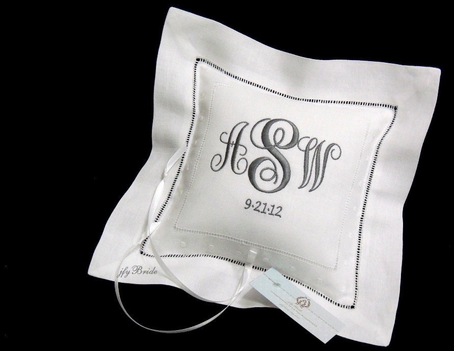 Ring Pillow Personalized with embroidered  Francie  Monogram and Wedding date