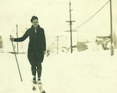 Joe Hunter on Cross Country Skis Skiing Winter Snow Antique Vintage Photo Black and White Photograph
