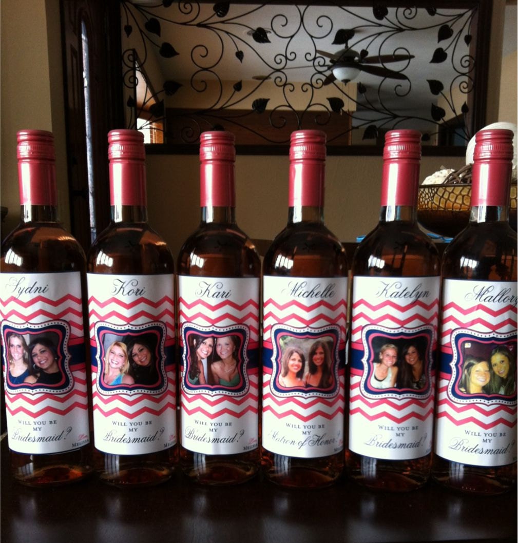 Private Listing for idomichaelaabramo  Personalized Bridesmaid Wine Labels Chevron Bridesmaid Gifts, Will you be my Bridesmaid