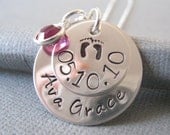 Hand Stamped Mommy Jewelry - Personalized Sterling Silver Necklace - Great Gift for Mother's Day/New Mom - Sweet Little Stacked Baby Feet