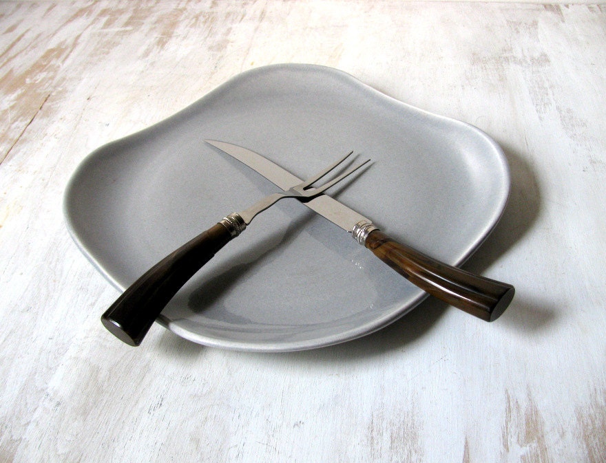 Russel Wright American Modern Granite Gray Large Chop Plate