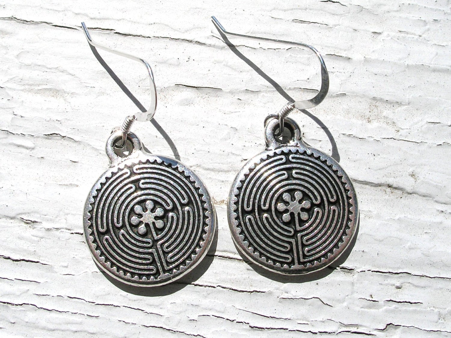 SILVER Celtic LABYRINTH Irish Dangle Earrings