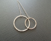 two circles necklace, sterling silver, hammered, shiny, love, expectant mother, eternity, linked, delicate, simple, everyday