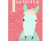 Horse Art Wall Decor Personalized with Your Child's Name in Soft Pastels Matted to fit your 8x10 Frame