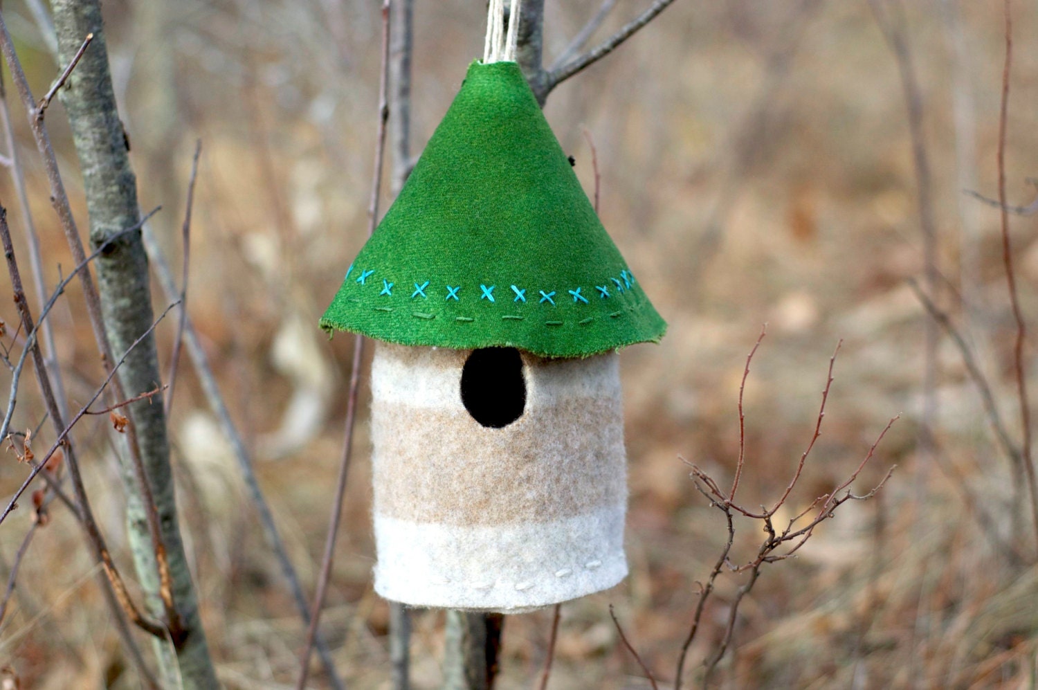 Felted Birdhouse or Fairy House - UpcycleRecycled Wool - Home and Garden Decor - Fiddlehead Green