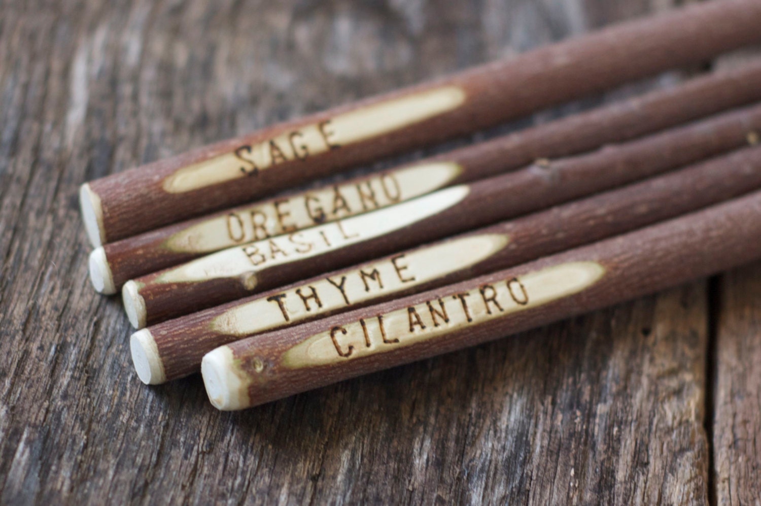 Outdoor Garden Markers - Plant Stakes for herbs and vegetables - Rustic Natural Wood Twig Branch - Set of 5