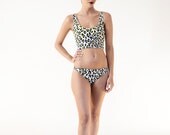 Crop top swimsuit, white leopard print womens bikini