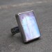 Moonstone Silver Ring -  Blue Moonstone Rectangle Cabochon - Fancy Bezel Ring -  Sterling Silver - US size 8.5