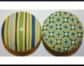 Plaid and Striped Yellow, Green, Blue and White Furniture Knobs