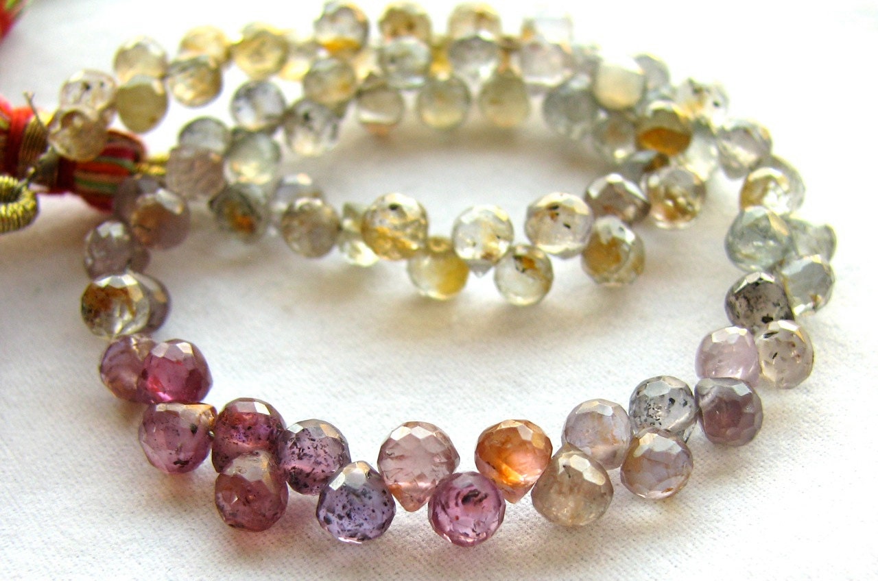 Multi Sapphire Briolettes, 4mm Faceted Onion Briolettes, Genuine Gemstone Beads (12k29b)