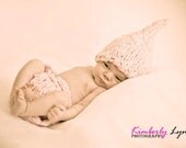 Baby DIAPER COVER and HAT Set Knit with Soft Chunky Tweed Pink, Salmon or Blue Yarn Photography Prop
