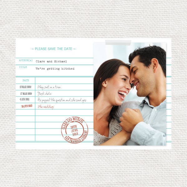 library card save the date or engagement announcement - printable file - photo save the date or classic postcard