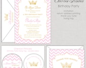 Chevron Princess Birthday Invitation in Pink & Gold Il_170x135