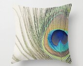 Peacock Feather throw pillow cover boho chic home decor feather photo pillow cover fine art photograph throw pillow purple green aqua yellow