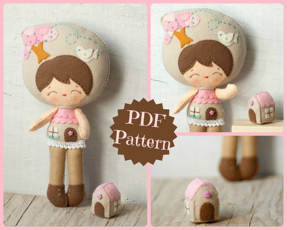PDF. Little house doll.  Plush Doll Pattern, Softie Pattern, Soft felt Toy Pattern.
