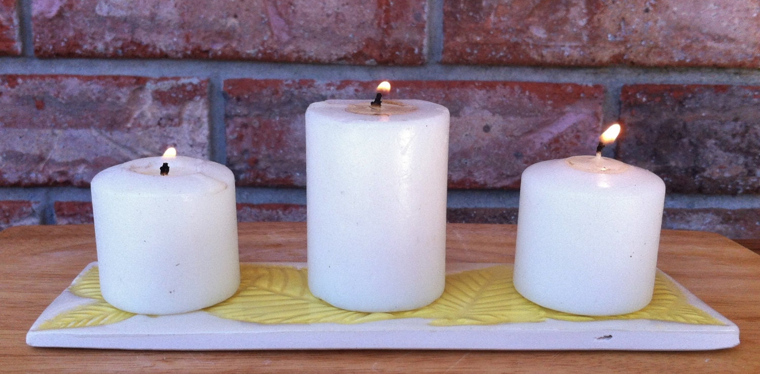 Handmade Byesville Autumn Yellow Beech Tree Leaf  Design Ceramic Candle and Incense Holder