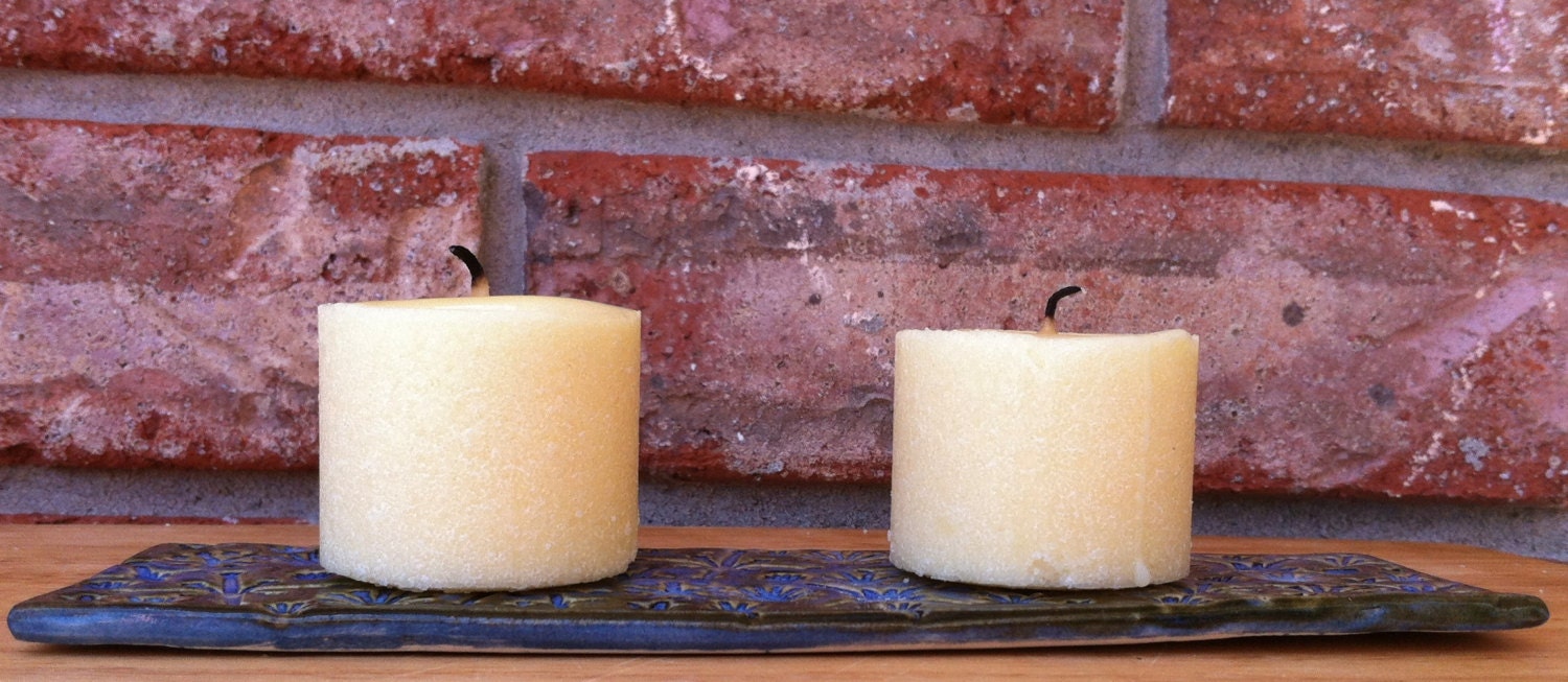 Handmade Bentley Blue Snow Flake Design Ceramic Candle and Incense Holder