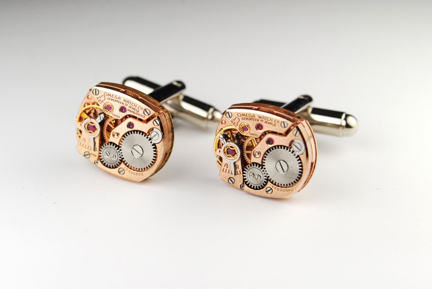 Steampunk Cufflinks Genuine OMEGA - Rose Gold - Luxury Watch Movement Cuff Links -- Great for Wedding Gift - Fathers Day - Anniversary