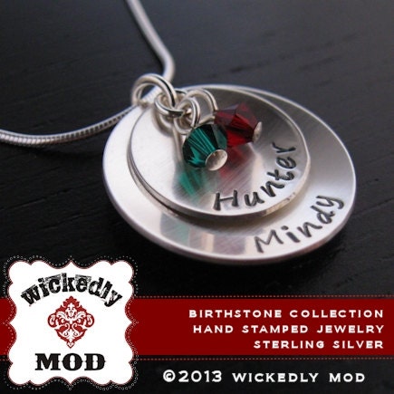 Birthstone Necklace - Birthstone Jewelry - Mother Necklace - Mom Jewelry - CHLOE Double Cup w 2 crystals mother necklace - Hand Stamped 
