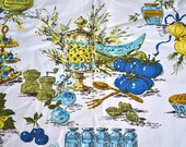 Vintage Fabric - Grandmas Mod Turquoise Kitchen - Upholstery By the Yard