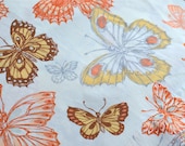 Vintage Bed Sheet - Brown and Orange Butterfly Print - Full Flat