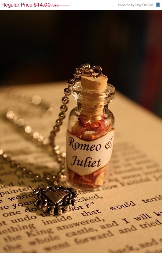 ON SALE Glass Vial Necklace - Romeo & Juliet