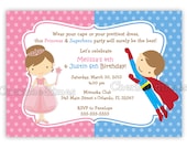Princess And Superhero Birthday Invitation (Digital File)