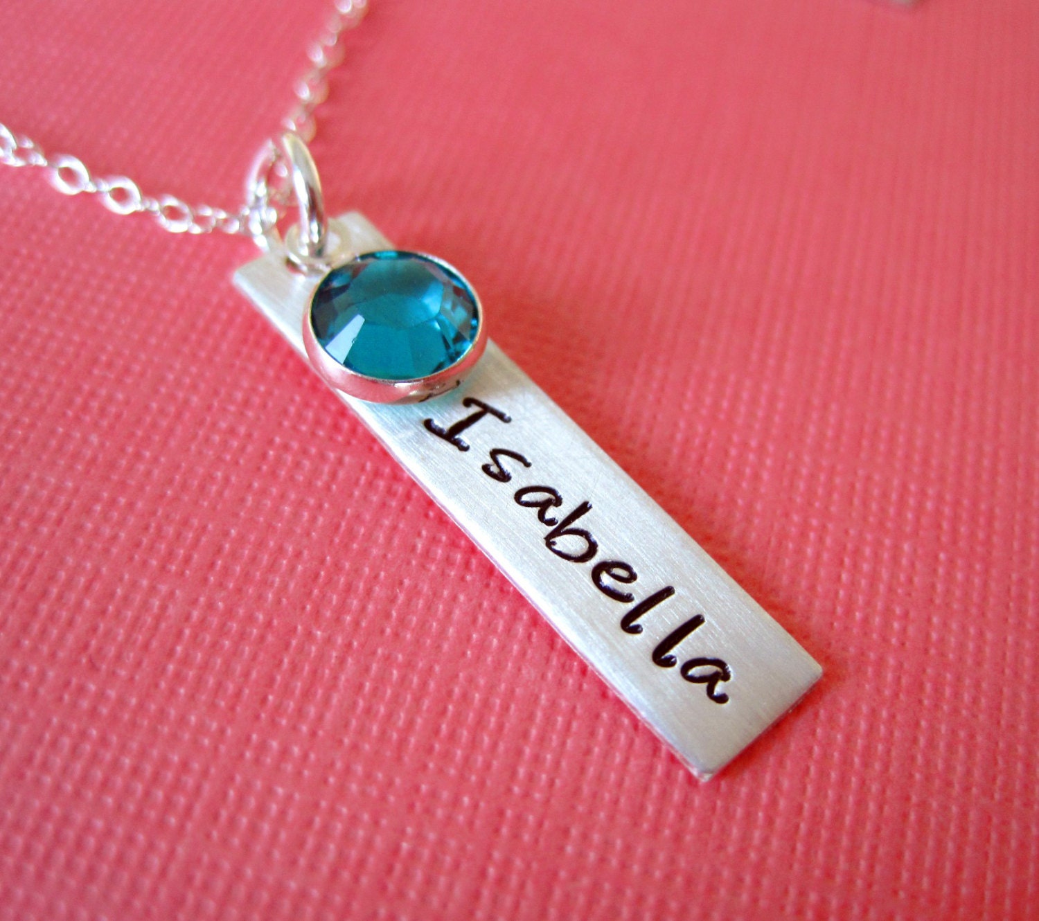 Hand Stamped Sterling Silver Jewelry with Birthstone Crystal