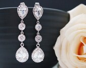 Wedding Bridal Jewelry Bridal Earrings CZ connectors and clear white (LUX) cubic zirconia tear drop dangle Earrings Bridesmaid Jewelry