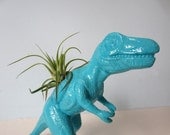 Upcycled Dinosaur Planter - Extra Large Turquoise Blue T Rex with Air Plant