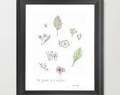 Botanical illustration print, watercolor and ink, 8 x 10, floral, flowers, garden, gardening