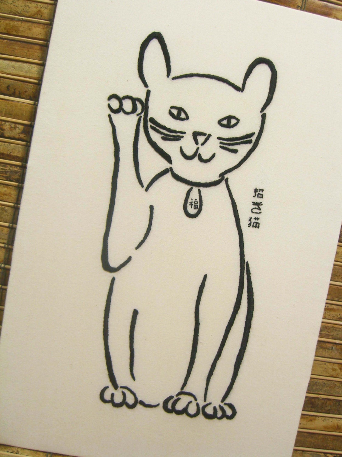 Maneki Neko, lucky cat hand embroidery pattern, kitty, waving cat, hello kitty, beckoning cat