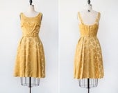 Vintage 1960s gold damask floral cocktail dress / 1960s dress / 60s cocktail dress