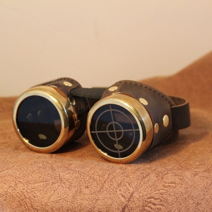 Steampunk Goggles with machined rims, brown and brass, with smoke tint lenses