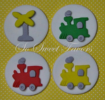 Fondant edible cupcake toppers - Trains