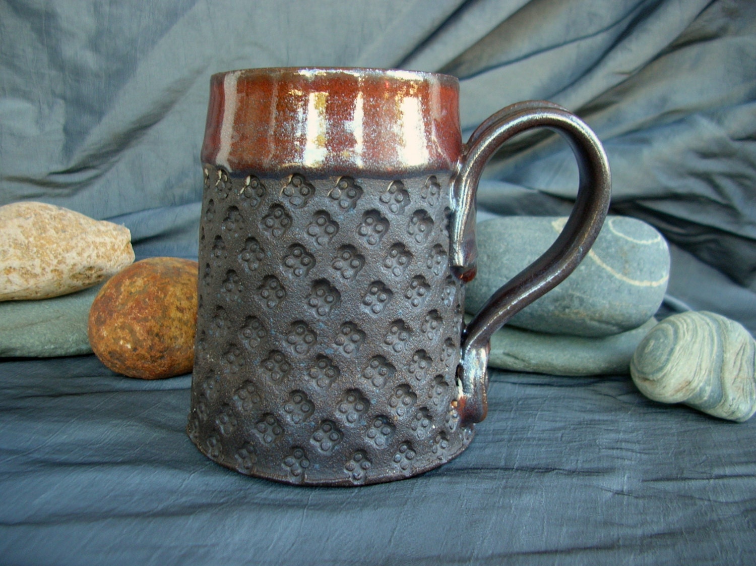 Ceramic Beer Mug, Coffee Mug, Tea Cup in Rust and Black Mountain