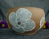 Ceramic Serving Bowl with With Flowers in Spring Green and Speckled Brown