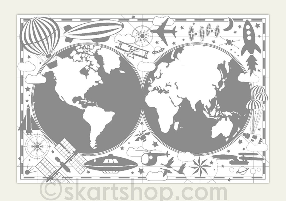 Airplanes Space The World for Your Nursery - Flying Around the World - Large print on Wood