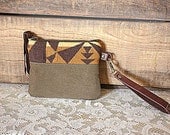 Pendleton wool & brushed twill Pouch/ Wristlet - Ipod pouch/ Iphone pouch - Spring/summer look// navajo look---READY