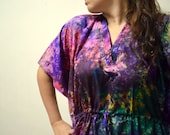 Tie Dye Silk Kaftan -Loungewear, Silk Robe, Caftan, Spa, Perfect long dress, beachwear, make great Anniversary or Birthday gift