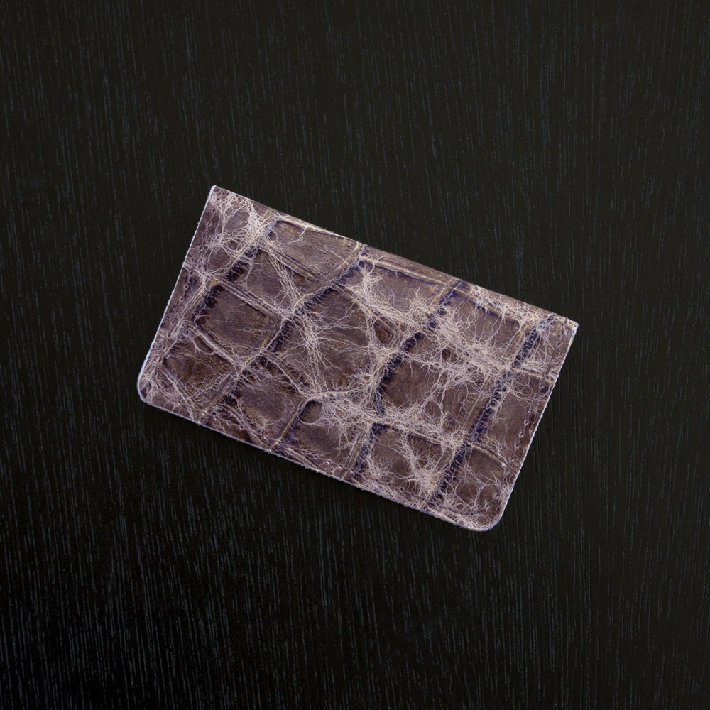 Leather Credit Card Wallet / ID Wallet / Business Card Holder / Gift Card Holder - Crocodile Embossed - Brown