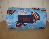 MONOGRAMMED Childrens THICK COMFY Nap Mat Pre School Boy Thomas the Train with Attached Cuddle Double Sided Minky Blanket and Pillow