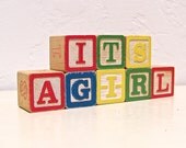 vintage wooden blocks - it's a girl