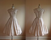 1950s Dress - Vintage 50s Dress - Novelty Coral Print Silk Garden Party Sundress S - Under the Waves