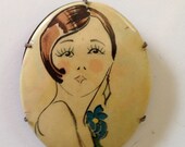 Vintage Art Deco tin Cameo brooch