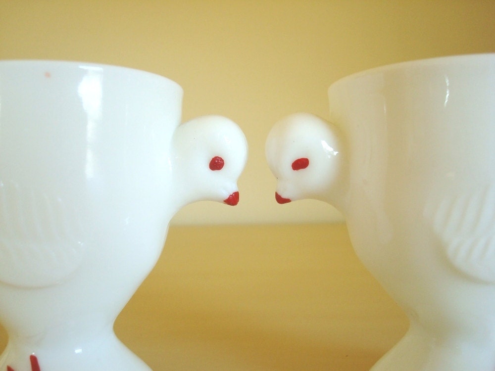 Westmoreland chick milk glass egg cups, pair 1940s