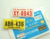 70 vintage mini license plate stickers, U.S. state, 1978 puffy stickers