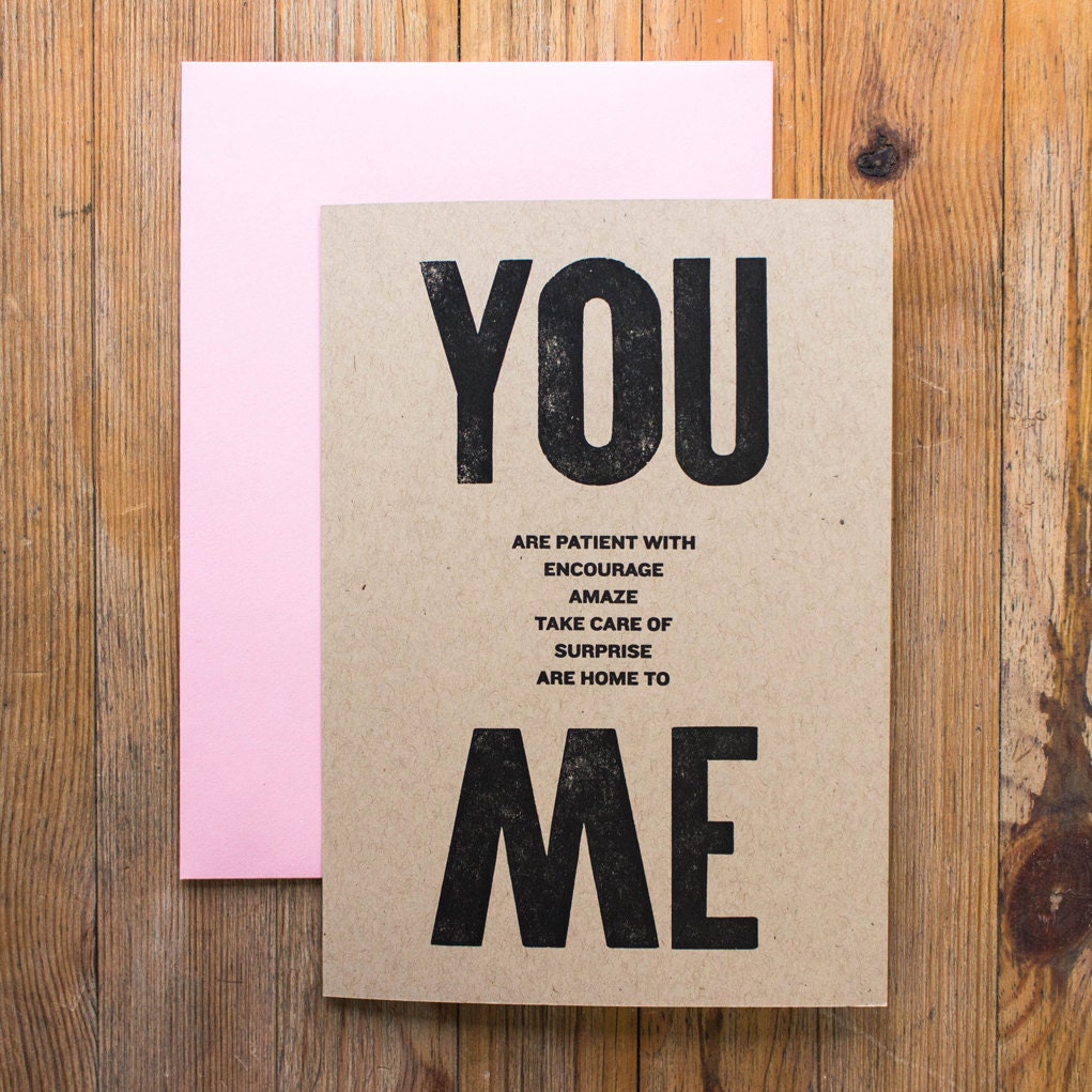 You & Me Letterpress Card - Recycled Card/Pink Env.