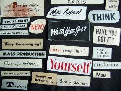 40 Random Vintage Cut Out Word Captions For Alter Art Paper Ephemera Collage Art Supply Scrapbooking Assemblage Art Paper Kit